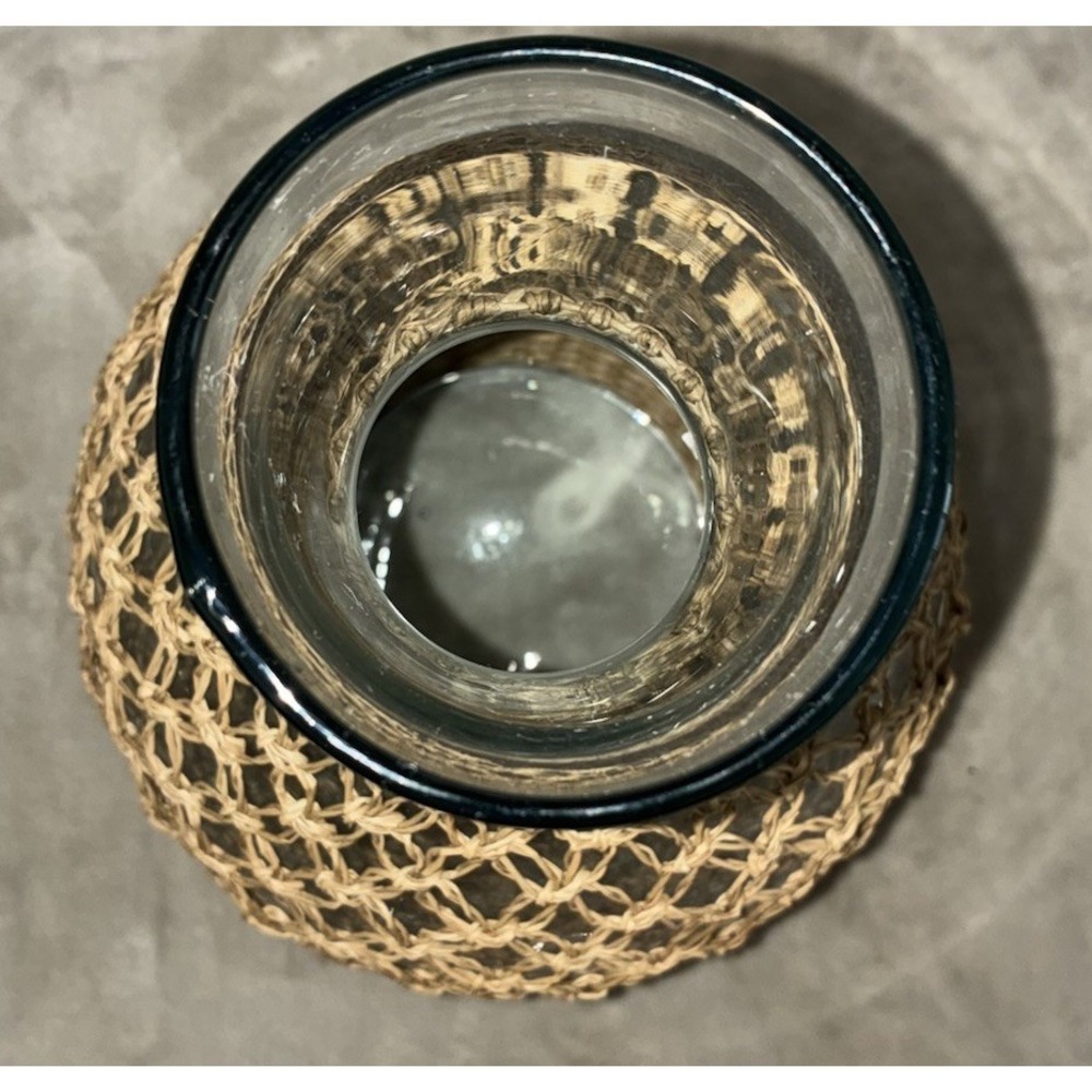 Wicker Wrapped Glass Vase 13x9" Boho Rustic Farmhouse - Picture 4 of 7
